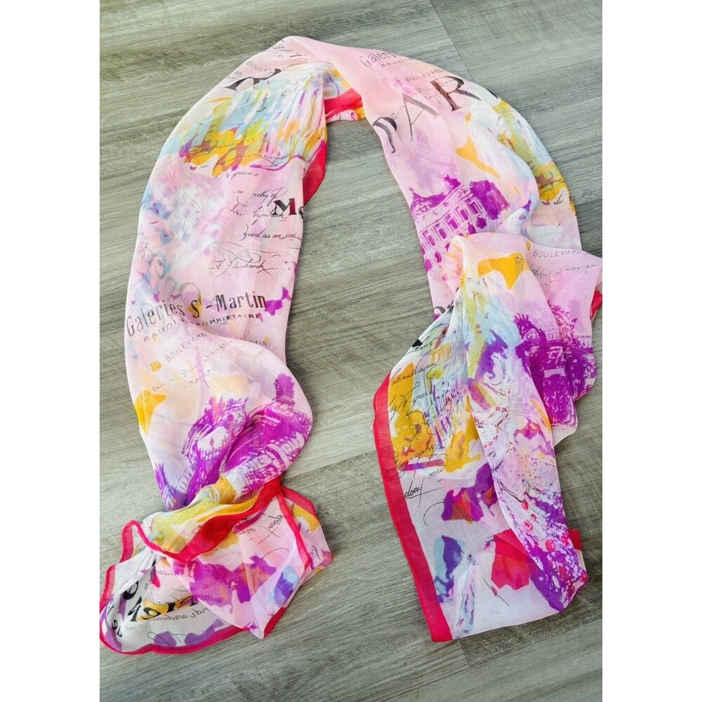 Women’s Pink Paris Scarf Rectangle Sheer Summer - Picture 2 of 5